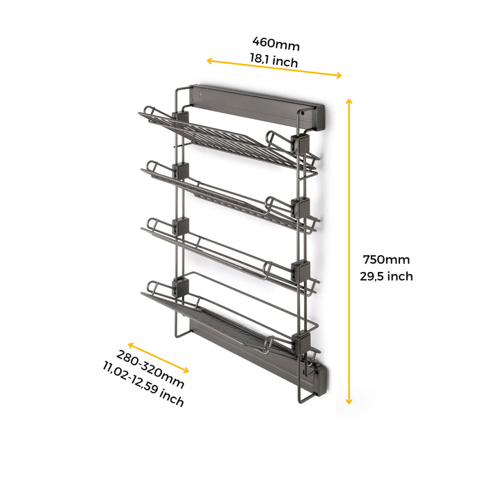 Emuca NEU | Ausziehbares seitliches Schuhregal für Schränke und begehbare Kleiderschränke Quartz, Rechts, Stahl, Titanium