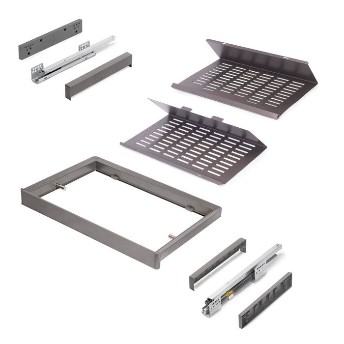 Emuca NEU | Set aus Ausziehbares Schuhregal für Schränke Quartz, verstellbar, Modul 600mm, Stahl, Aluminium und Kunststoff, Titanium