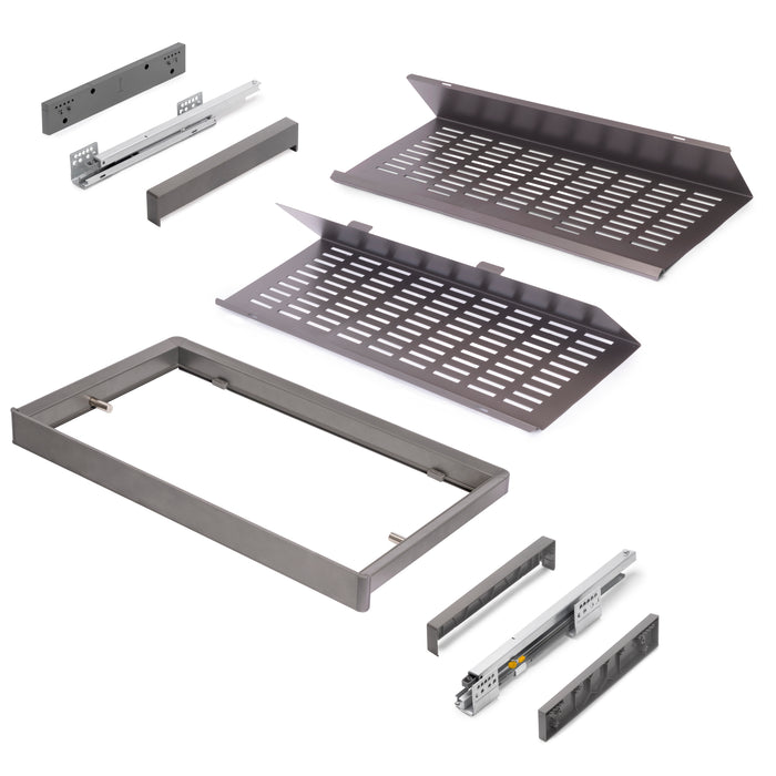 Emuca NEU | Set aus Ausziehbares Schuhregal für Schränke Quartz, verstellbar, Modul 800mm, Stahl, Aluminium und Kunststoff, Titanium