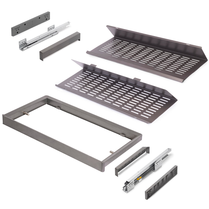 Emuca NEU | Set aus Ausziehbares Schuhregal für Schränke Quartz, verstellbar, Modul 900mm, Stahl, Aluminium und Kunststoff, Titanium