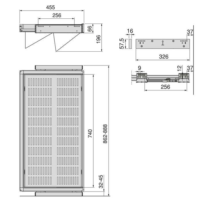 Set aus Ausziehbares Schuhregal für Schränke Quartz, verstellbar, Modul 900mm, Stahl, Aluminium und Kunststoff, Titanium