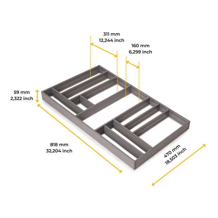 Ausziehbarer Schubladenorganizer 900x500, Aluminium, Anthrazitgrau