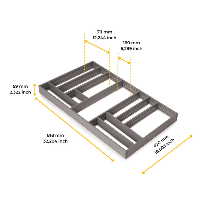 Emuca NEU | Ausziehbarer Schubladenorganizer 900x500, Aluminium, Anthrazitgrau