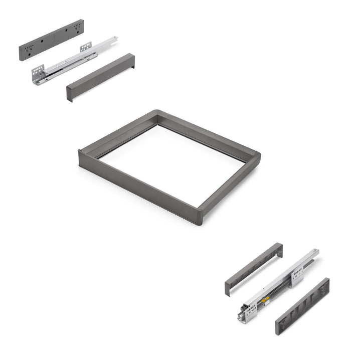 Rahmen mit Softclose-Vollauszug für Quartz-Gehäusebeschläge, 562-588mm, Titanium, Aluminium und Kunststoff