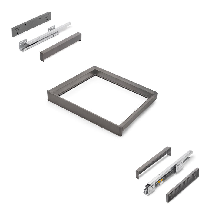 Emuca NEU | Rahmen mit Softclose-Vollauszug für Quartz-Gehäusebeschläge, 562-588mm, Titanium, Aluminium und Kunststoff