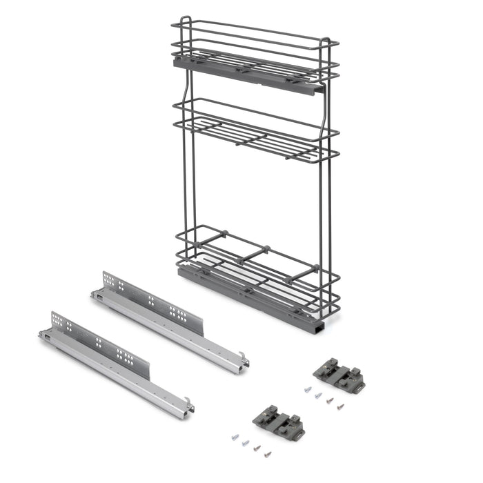 TitaneMax ausziehbares Flaschenregal SupraMax mit sanfter Schließung, linke Seite, 3 Tablets, Modul 150mm, Stahl, Anthrazitgrau
