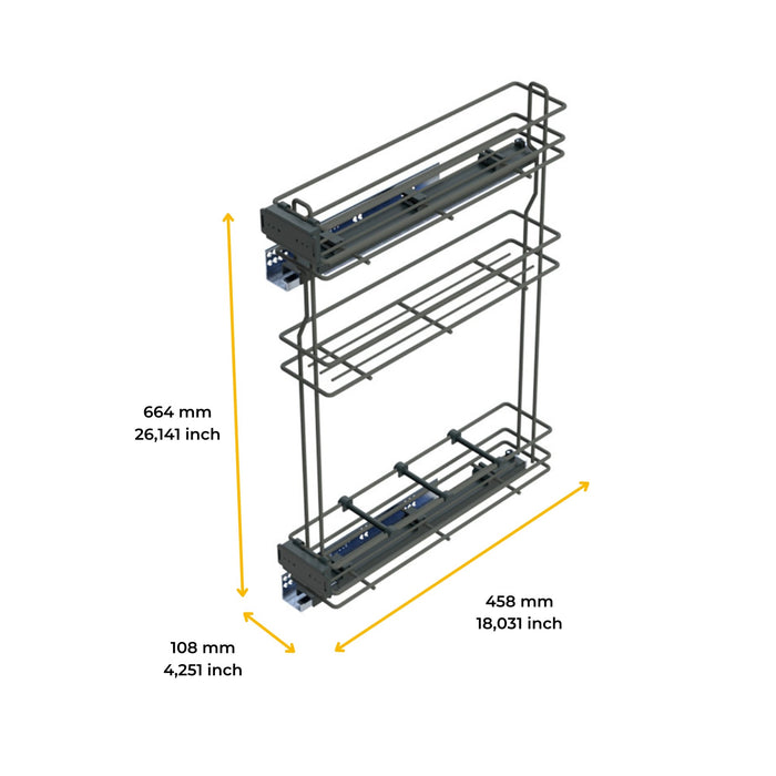 TitaneMax ausziehbares Flaschenregal SupraMax mit sanfter Schließung, linke Seite, 3 Tablets, Modul 150mm, Stahl, Anthrazitgrau