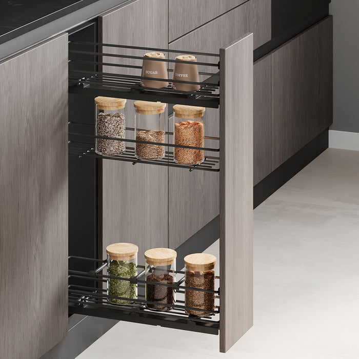 Emuca NEU | TitaneMax ausziehbares Flaschenregal SupraMax mit sanfter Schließung, linke Seite, 3 Tablets, Modul 150mm, Stahl, Anthrazitgrau