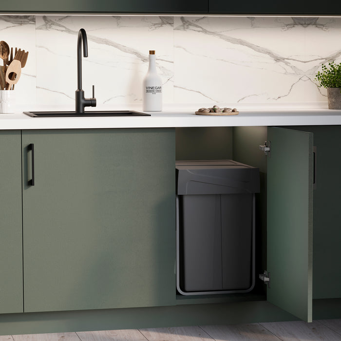 Emuca NEU | RecyclingRecyclingbehälterRecycle zur Bodenmontage und manuellen Entnahme in Küchenzeilen, 2x25l, Kunststoff anthrazitgrau