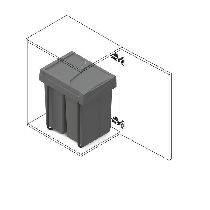 Emuca NEU | RecyclingRecyclingbehälterRecycle zur Bodenmontage und manuellen Entnahme in Küchenzeilen, 2x25l, Kunststoff anthrazitgrau