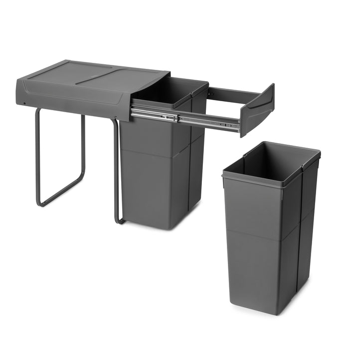 Emuca NEU | RecyclingRecyclingbehälterRecycle zur Bodenmontage und manuellen Entnahme in Küchenzeilen, 2x25l, Kunststoff anthrazitgrau