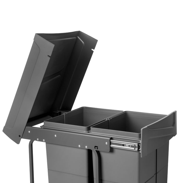 Emuca NEU | RecyclingRecyclingbehälterRecycle zur Bodenmontage und manuellen Entnahme in Küchenzeilen, 2x25l, Kunststoff anthrazitgrau