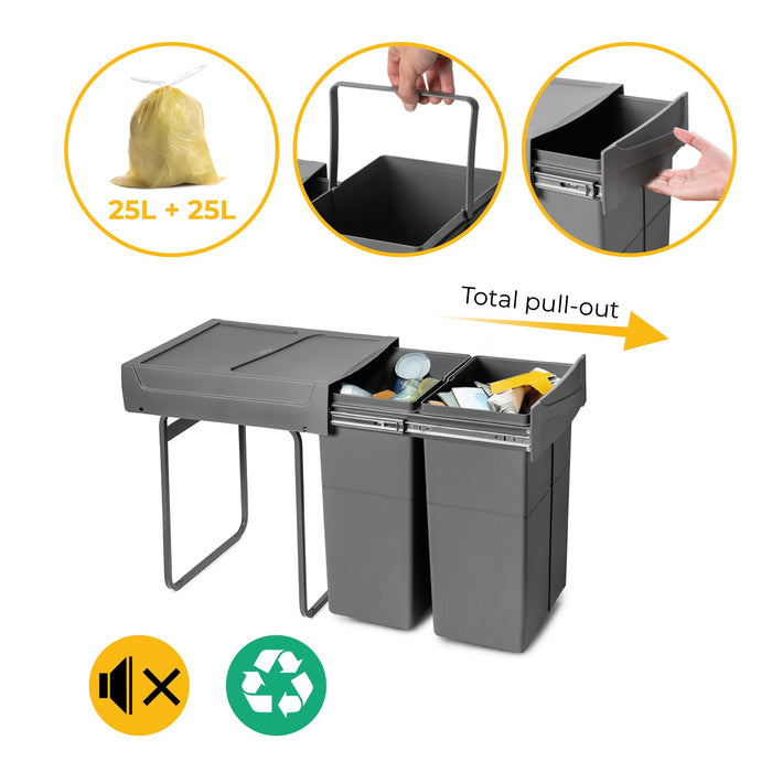 RecyclingRecyclingbehälterRecycle zur Bodenmontage und manuellen Entnahme in Küchenzeilen, 2x25l, Kunststoff anthrazitgrau