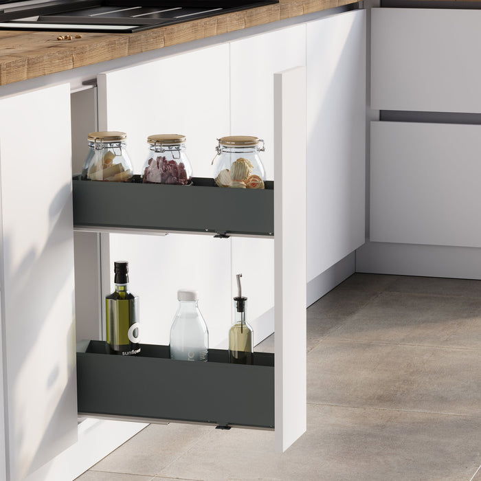 Seitlich ausziehbarer Titan Simplex-Flaschenhalter mit Soft-Close, Modul 200mm, Anthrazitgrau