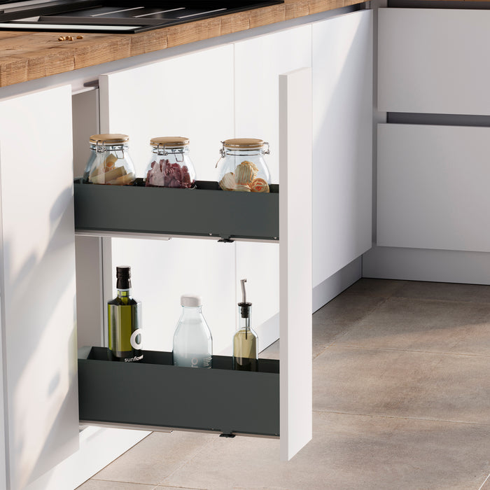 Emuca NEU | Seitlich ausziehbarer Titan Simplex-Flaschenhalter mit Soft-Close, Modul 200mm, Anthrazitgrau