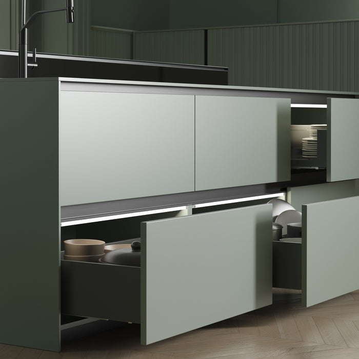 Emuca NEU | Aussenschublade Vertex mit 3D-Regelung, Höhe 178mm, 40Kg, Brettstärke von 18mm, Tiefe 500mm, Stahl, Anthrazitgrau