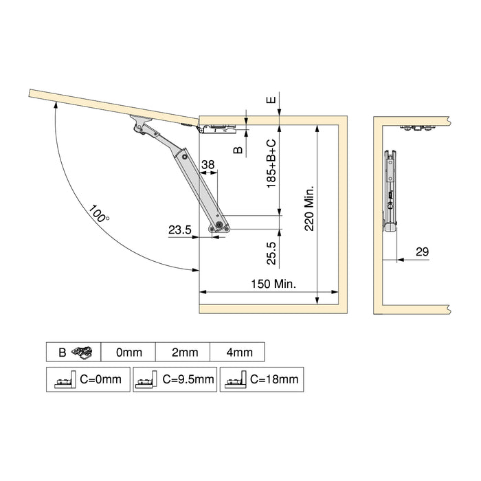 Emuca NEU | Klappensystem Altius One, Kraftbereich 1440-2200, Stahl, Vernickelt