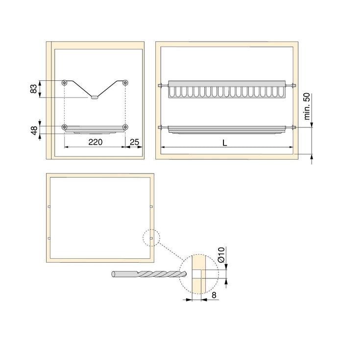 Abtropfgestell aus rostfreiem Stahl Drynox, Modul 500mm, Edelstahl