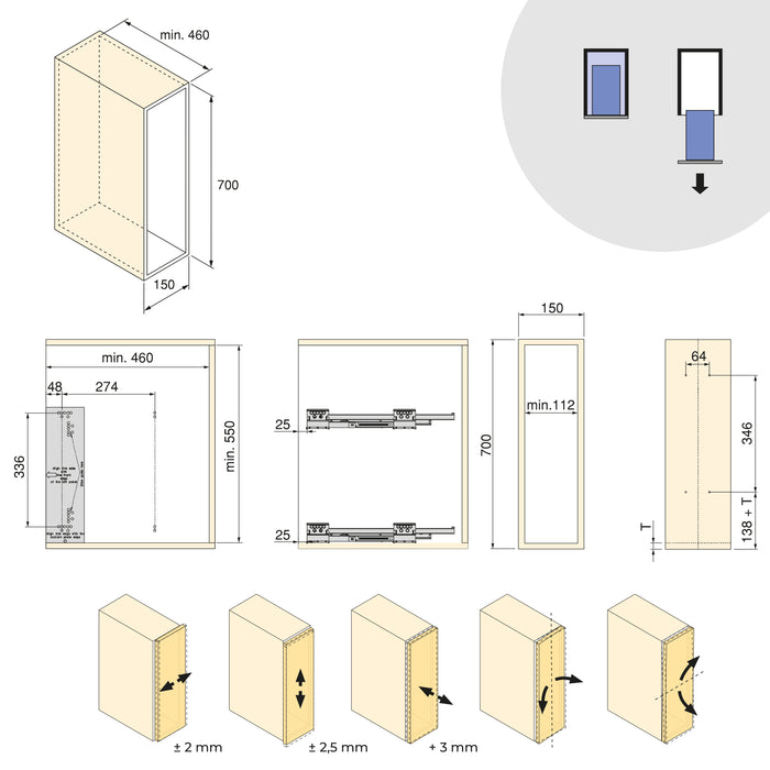 Emuca NEU | Flaschenregal seitlich ausziehbar Harmony mit Soft-Close, Modul Breite 150mm Höhe 700mm, Stahl und Holz, Anthrazitgrau