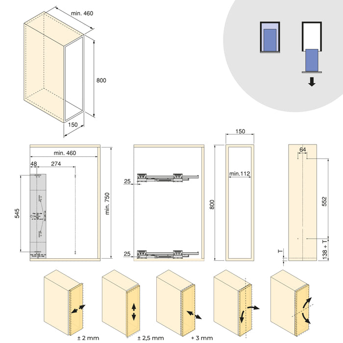 Emuca NEU | Flaschenregal seitlich ausziehbar Harmony mit Soft-Close, Modul Breite 150mm Höhe 800mm, Stahl und Holz, Anthrazitgrau