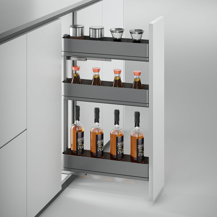 Flaschenregal seitlich ausziehbar Harmony mit Soft-Close, Modul Breite 200mm Höhe 800mm, Stahl und Holz, Anthrazitgrau