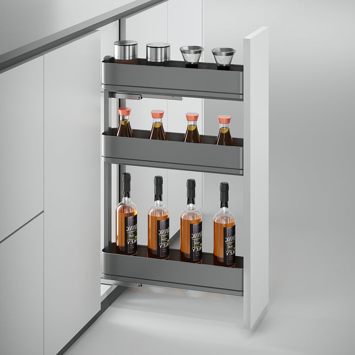 Emuca NEU | Flaschenregal seitlich ausziehbar Harmony mit Soft-Close, Modul Breite 150mm Höhe 800mm, Stahl und Holz, Anthrazitgrau