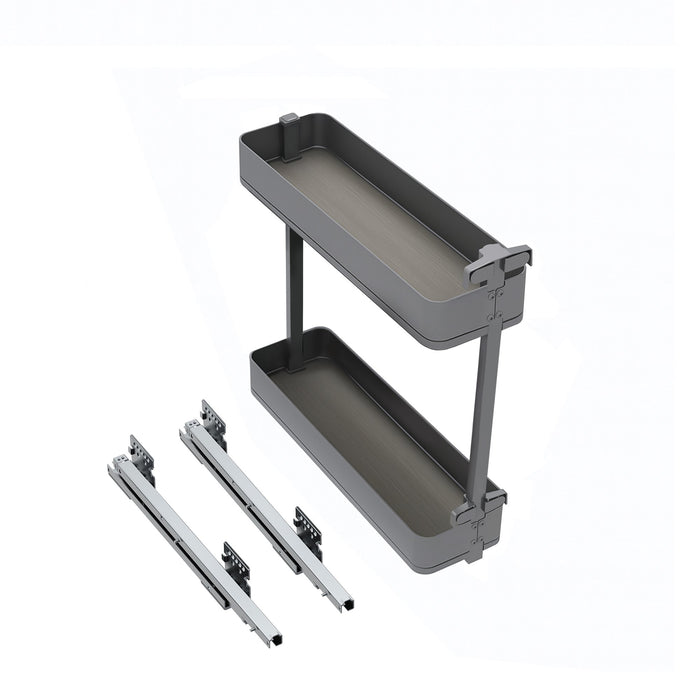 Flaschenregal seitlich ausziehbar Harmony mit Soft-Close, Modul Breite 200mm Höhe 700mm, Stahl und Holz, Anthrazitgrau