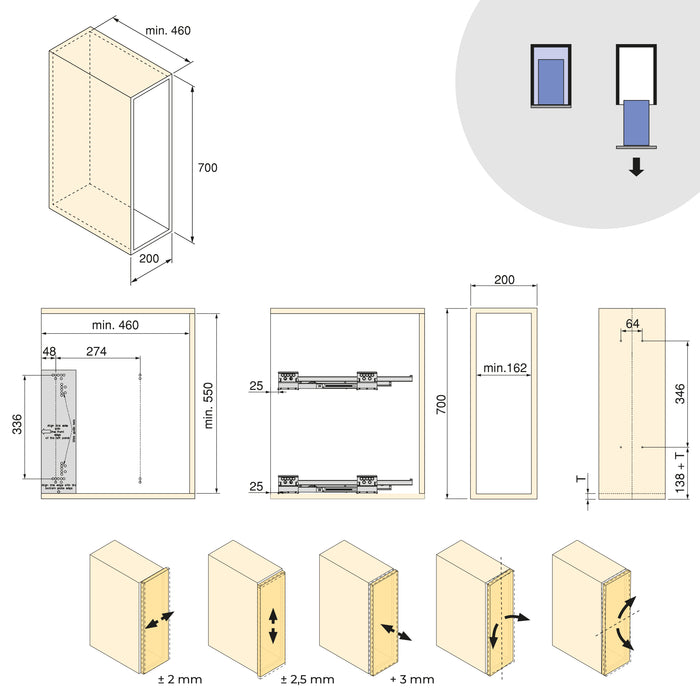 Emuca NEU | Flaschenregal seitlich ausziehbar Harmony mit Soft-Close, Modul Breite 200mm Höhe 700mm, Stahl und Holz, Anthrazitgrau