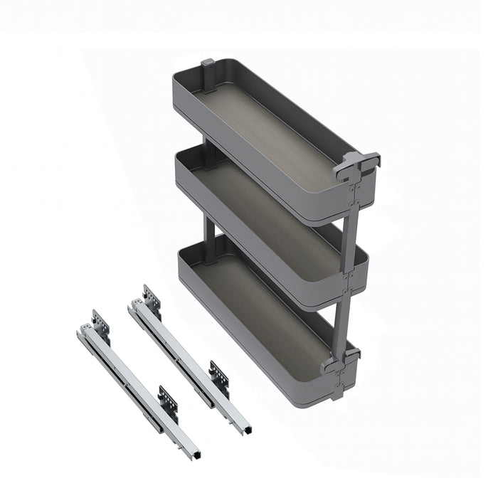 Emuca NEU | Flaschenregal seitlich ausziehbar Harmony mit Soft-Close, Modul Breite 200mm Höhe 800mm, Stahl und Holz, Anthrazitgrau