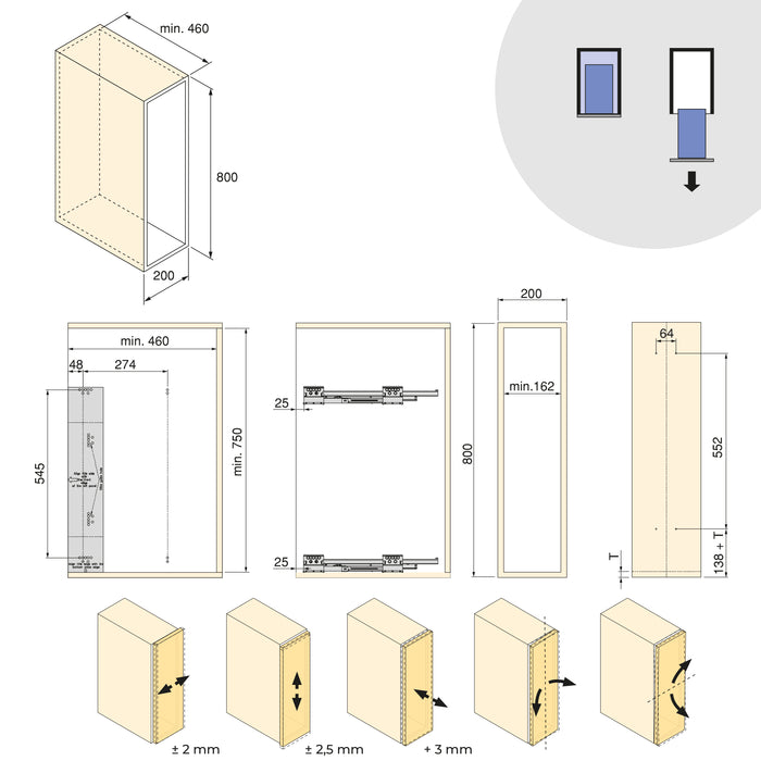 Emuca NEU | Flaschenregal seitlich ausziehbar Harmony mit Soft-Close, Modul Breite 200mm Höhe 800mm, Stahl und Holz, Anthrazitgrau