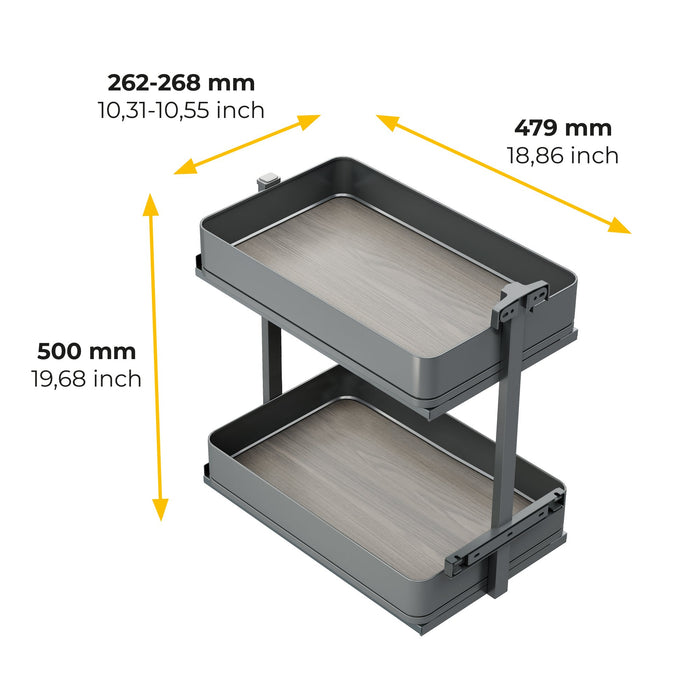 Harmony-Ausziehwagen mit Soft-Close, Modul Breite 300mm Höhe 700mm, Stahl und Holz, Anthrazitgrau