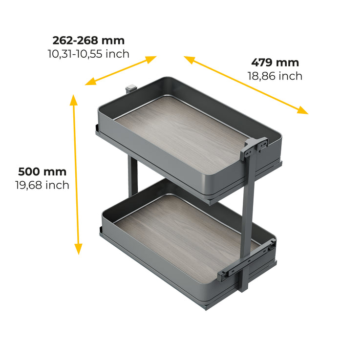 Emuca NEU | Harmony-Ausziehwagen mit Soft-Close, Modul Breite 300mm Höhe 700mm, Stahl und Holz, Anthrazitgrau