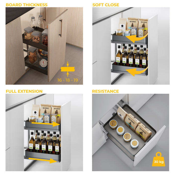 Emuca NEU | Harmony-Ausziehwagen mit Soft-Close, Modul Breite 300mm Höhe 700mm, Stahl und Holz, Anthrazitgrau