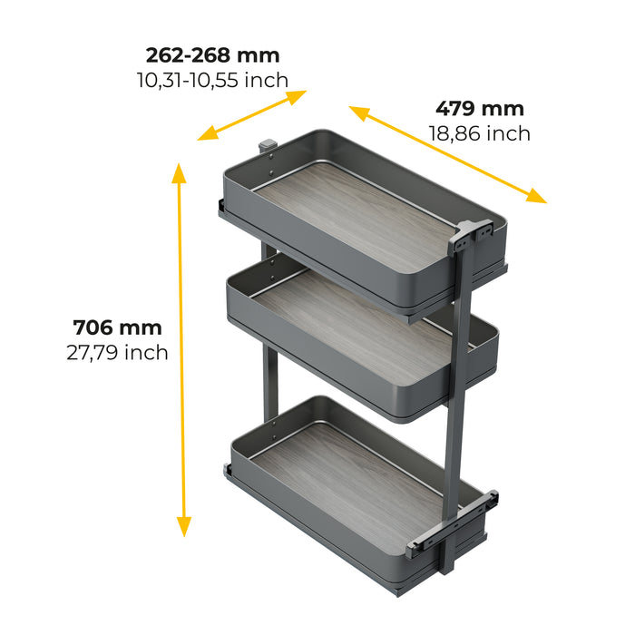 Emuca NEU | Harmony-Ausziehwagen mit Soft-Close, Modul Breite 300mm Höhe 800mm, Stahl und Holz, Anthrazitgrau