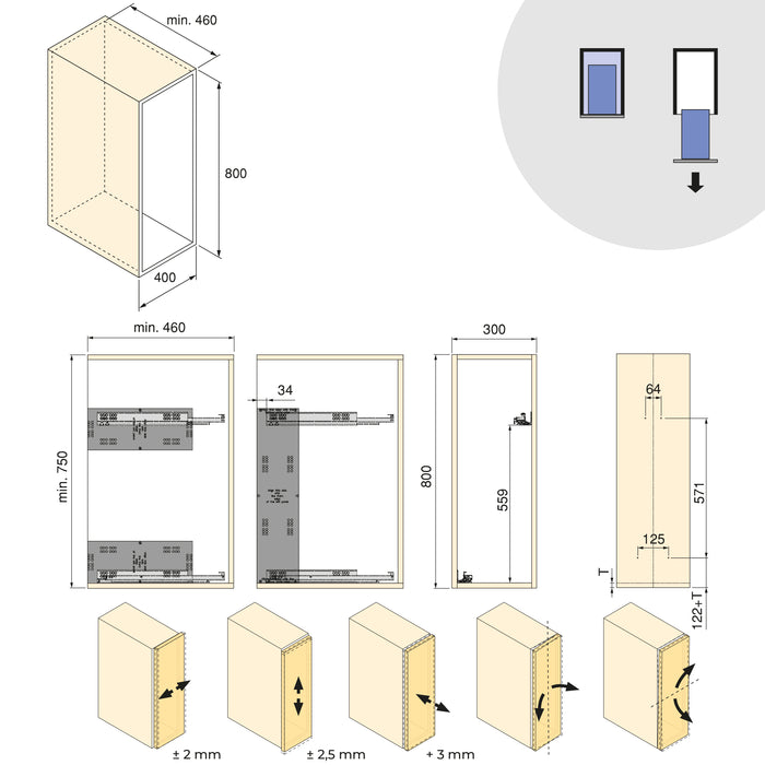Emuca NEU | Harmony-Ausziehwagen mit Soft-Close, Modul Breite 300mm Höhe 800mm, Stahl und Holz, Anthrazitgrau