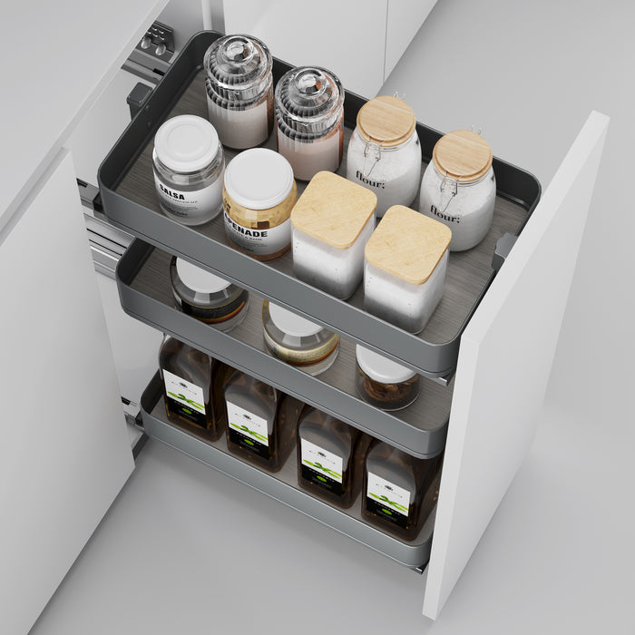 Emuca NEU | Harmony-Ausziehwagen mit Soft-Close, Modul Breite 300mm Höhe 800mm, Stahl und Holz, Anthrazitgrau