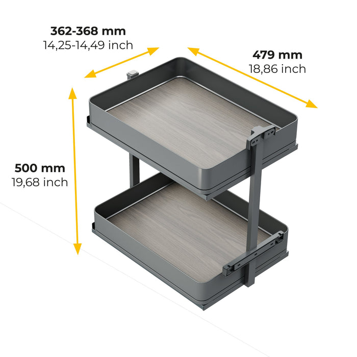 Harmony-Ausziehwagen mit Soft-Close, Modul Breite 400mm Höhe 700mm, Stahl und Holz, Anthrazitgrau