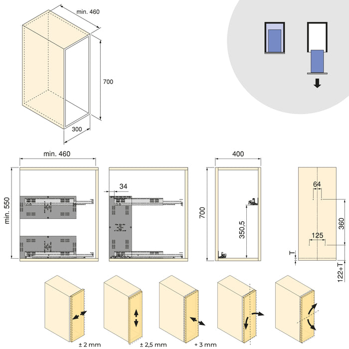 Emuca NEU | Harmony-Ausziehwagen mit Soft-Close, Modul Breite 400mm Höhe 700mm, Stahl und Holz, Anthrazitgrau