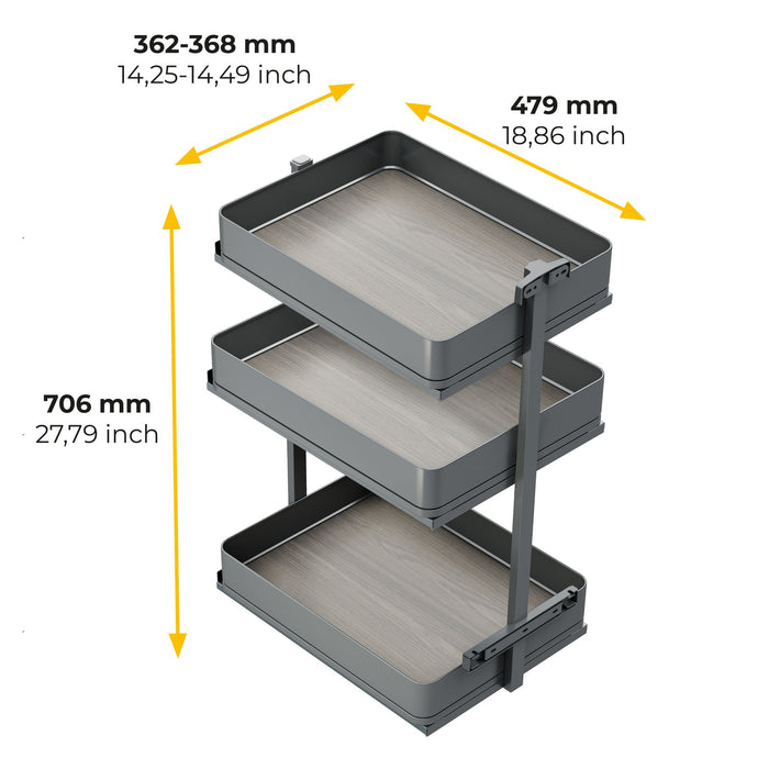 Harmony-Ausziehwagen mit Soft-Close, Modul Breite 400mm Höhe 800mm, Stahl und Holz, Anthrazitgrau