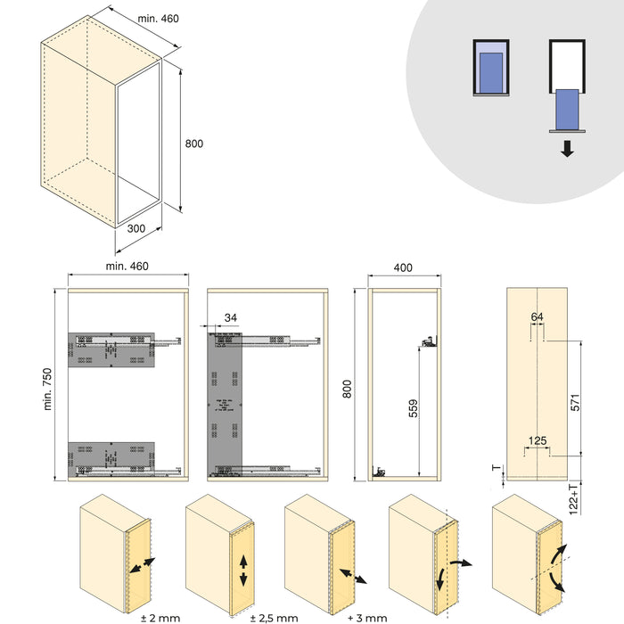 Emuca NEU | Harmony-Ausziehwagen mit Soft-Close, Modul Breite 400mm Höhe 800mm, Stahl und Holz, Anthrazitgrau