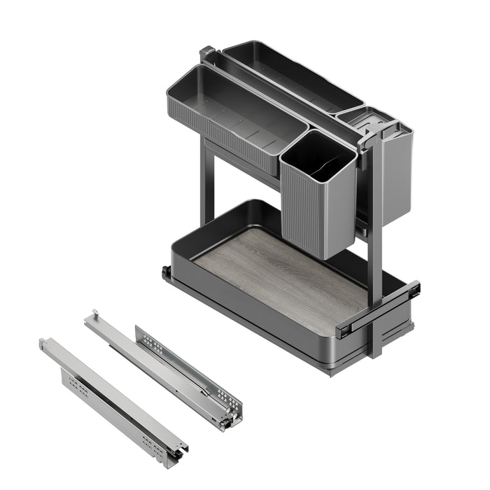 Emuca NEU | Harmony-Ausziehregal mit Körben und Zubehör mit Soft-Close, Modul Breite 300mm Höhe 700mm, Stahl und Holz, Anthrazitgrau
