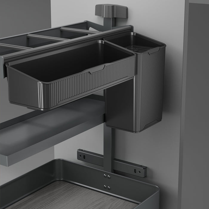 Harmony-Ausziehregal mit Körben und Zubehör mit Soft-Close, Modul Breite 300mm Höhe 700mm, Stahl und Holz, Anthrazitgrau