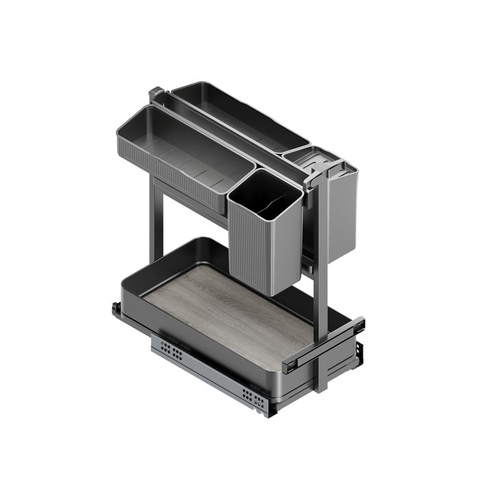 Emuca NEU | Harmony-Ausziehregal mit Körben und Zubehör mit Soft-Close, Modul Breite 300mm Höhe 700mm, Stahl und Holz, Anthrazitgrau