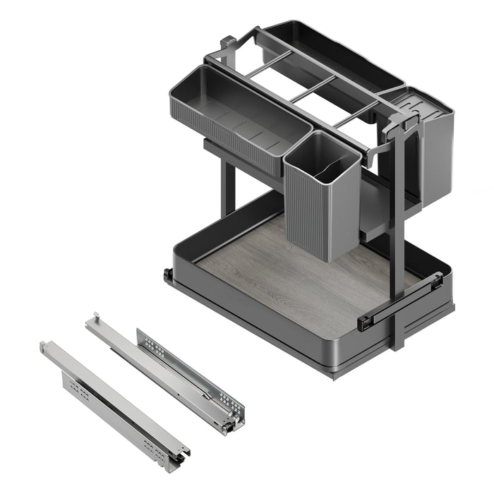 Emuca NEU | Harmony-Ausziehregal mit Körben und Zubehör mit Soft-Close, Modul Breite 400mm Höhe 700mm, Stahl und Holz, Anthrazitgrau