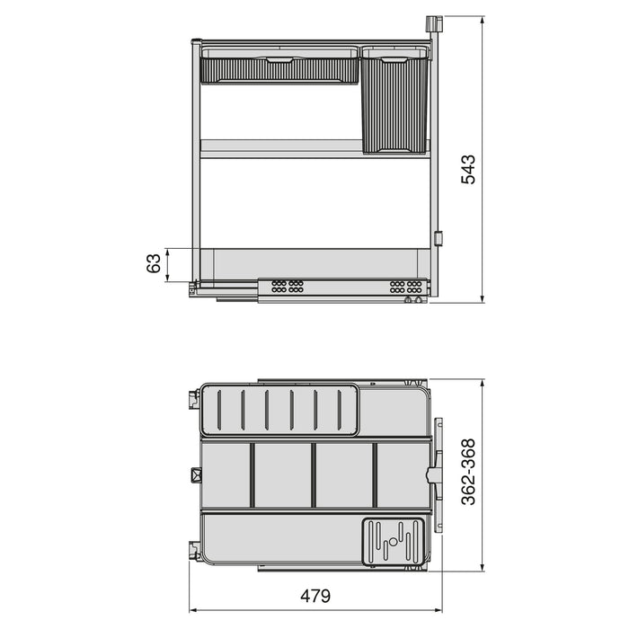 Harmony-Ausziehregal mit Körben und Zubehör mit Soft-Close, Modul Breite 400mm Höhe 700mm, Stahl und Holz, Anthrazitgrau