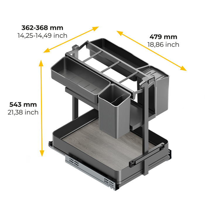 Emuca NEU | Harmony-Ausziehregal mit Körben und Zubehör mit Soft-Close, Modul Breite 400mm Höhe 700mm, Stahl und Holz, Anthrazitgrau