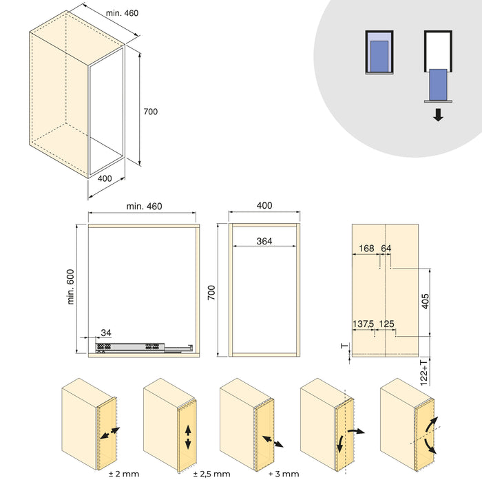 Emuca NEU | Harmony-Ausziehregal mit Körben und Zubehör mit Soft-Close, Modul Breite 400mm Höhe 700mm, Stahl und Holz, Anthrazitgrau