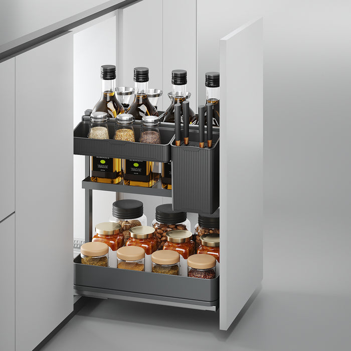 Emuca NEU | Harmony-Ausziehregal mit Körben und Zubehör mit Soft-Close, Modul Breite 400mm Höhe 700mm, Stahl und Holz, Anthrazitgrau