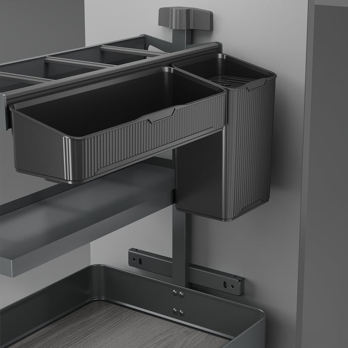 Emuca NEU | Harmony-Ausziehregal mit Körben und Zubehör mit Soft-Close, Modul Breite 400mm Höhe 700mm, Stahl und Holz, Anthrazitgrau