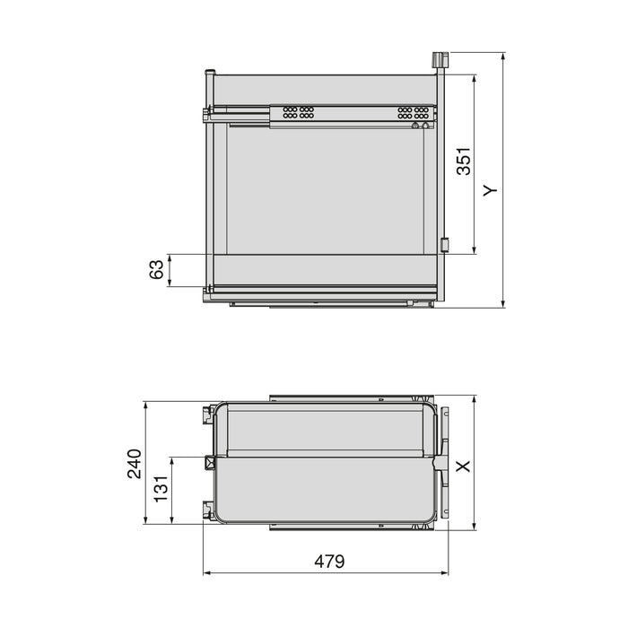 Emuca NEU | Harmony-Ausziehregal mit Körben und Brotkasten mit Soft-Close, Modul Breite 300mm Höhe 700mm, Stahl und Holz, Anthrazitgrau